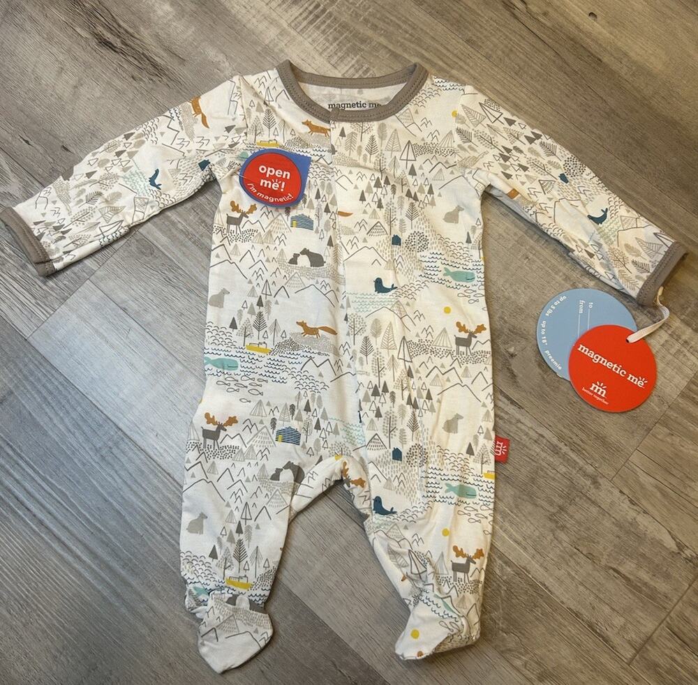 Magnetic Me Coverall Baby Preemie Up To 5 White Animal Modal Magnetic Footie NWT